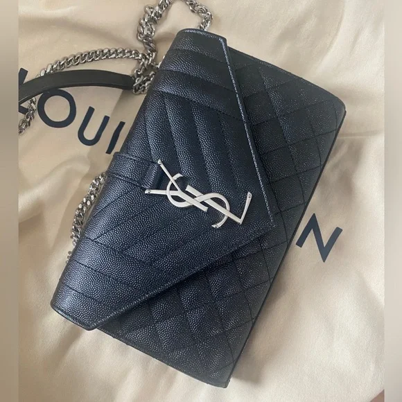 YSL Grain De Poudre Textured Mixed Matelasse Triquilt Small Monogram Satchel - Picture 12 of 16